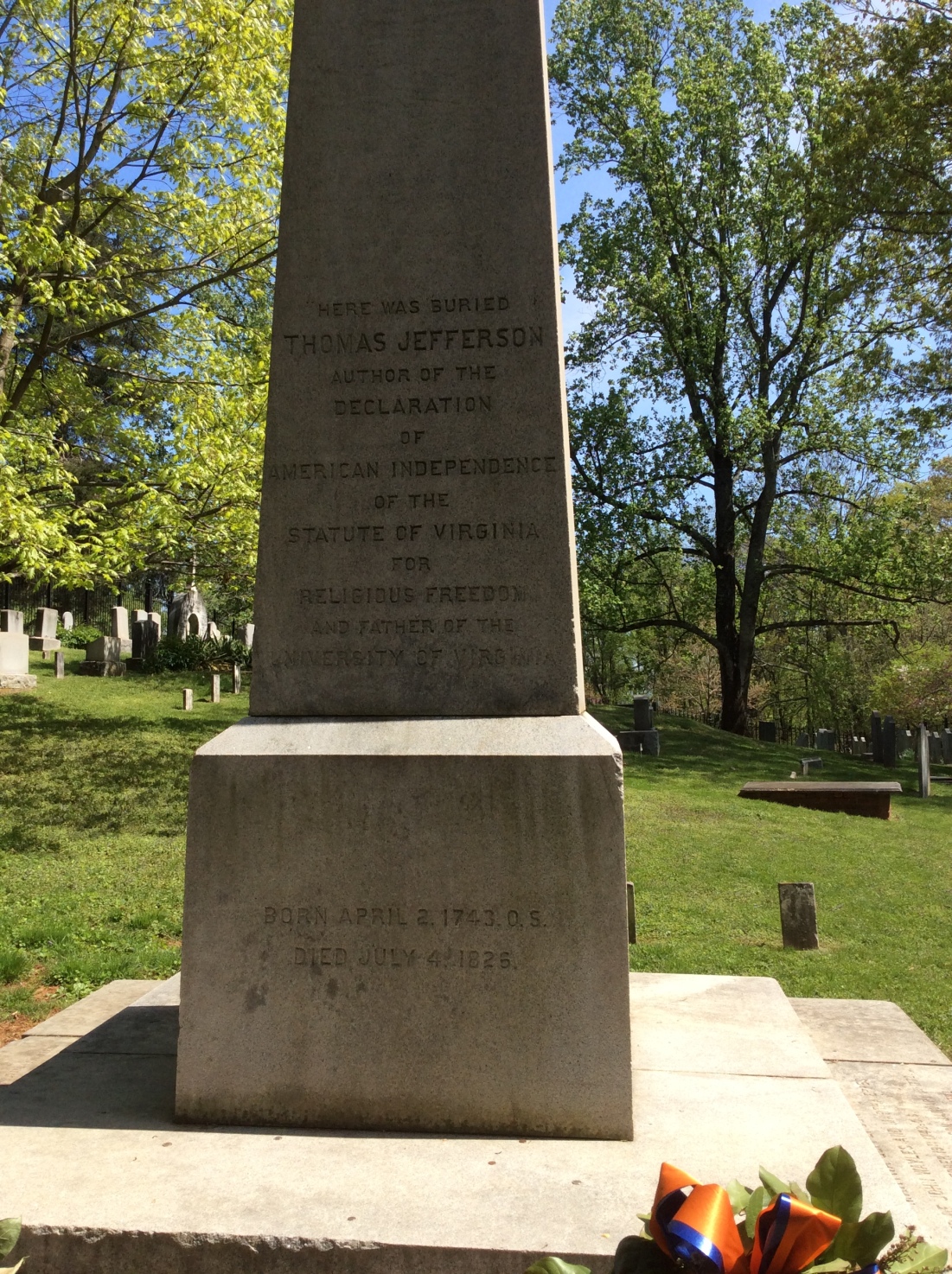 A closer view of Thomas Jefferson's obelisk-tombstone at Monticello, 2015 by Amy Cools