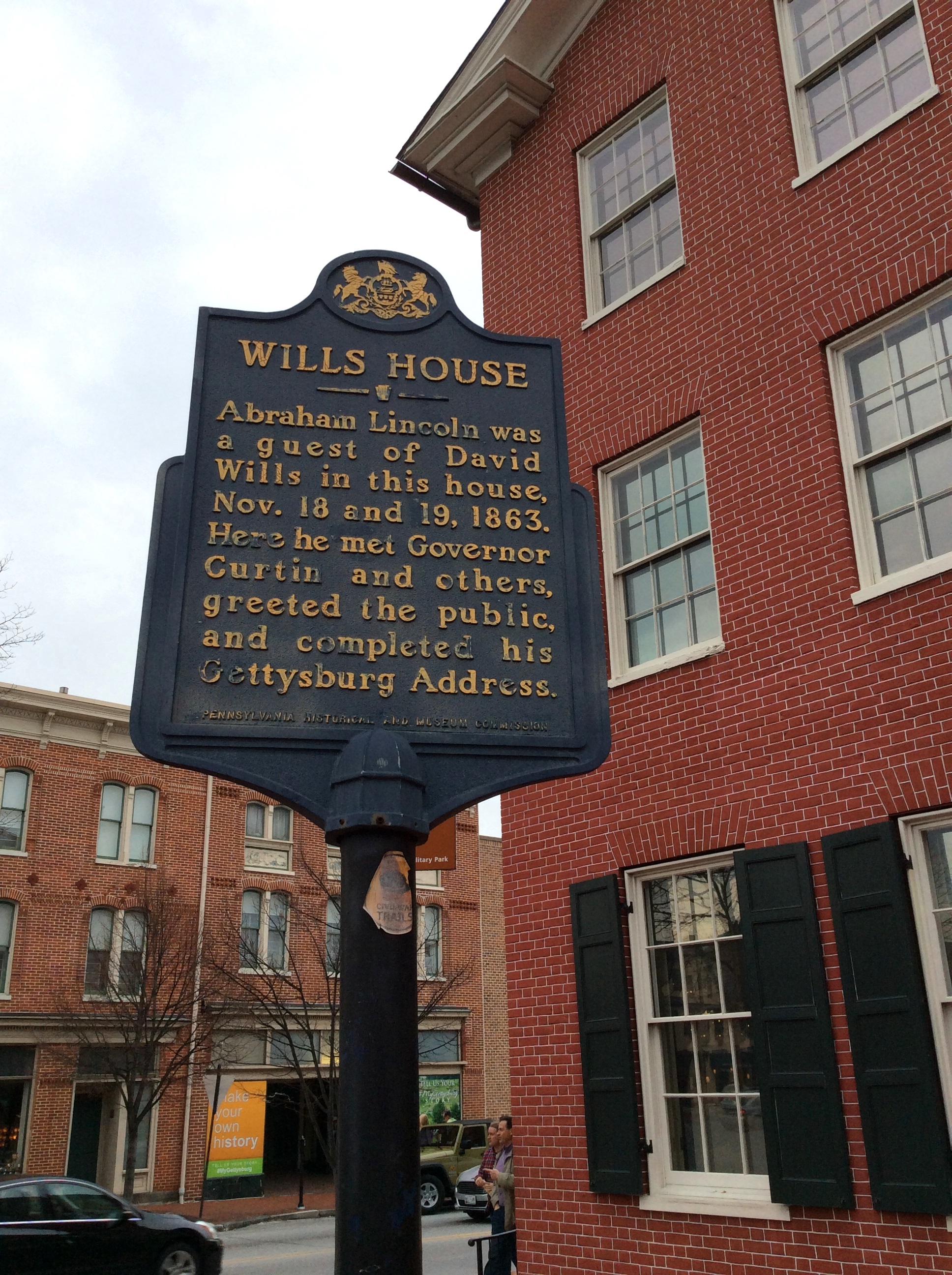 David Wills House historical marker, Gettysburg PA, 2016 Amy Cools